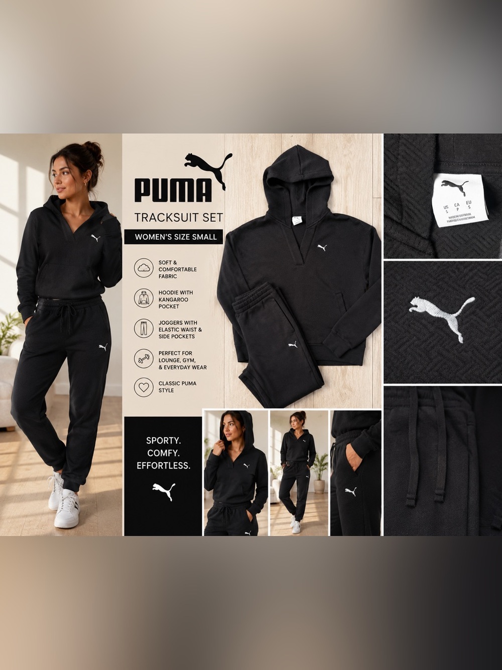 Puma Black Matching Tracksuit Set Women’s Small Hoodie Jogger Sweatpants